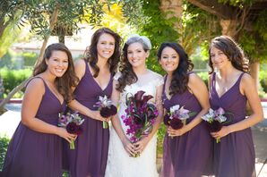 Purple V-Neckline Bridesmaid Dresses