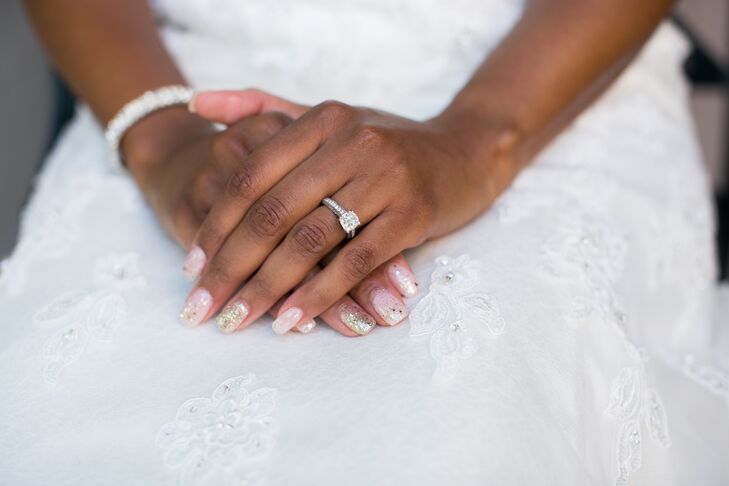 Dawnyelle's ring is white gold, which Barry helped design. "When I designed the ring, I worked from the shape of the stone and had the jeweler use a combination of ideas to formulate the ring," he said. "It’s cool to know that I put a little more effort and thought into designing a ring that Dawnyelle will wear for years to come."