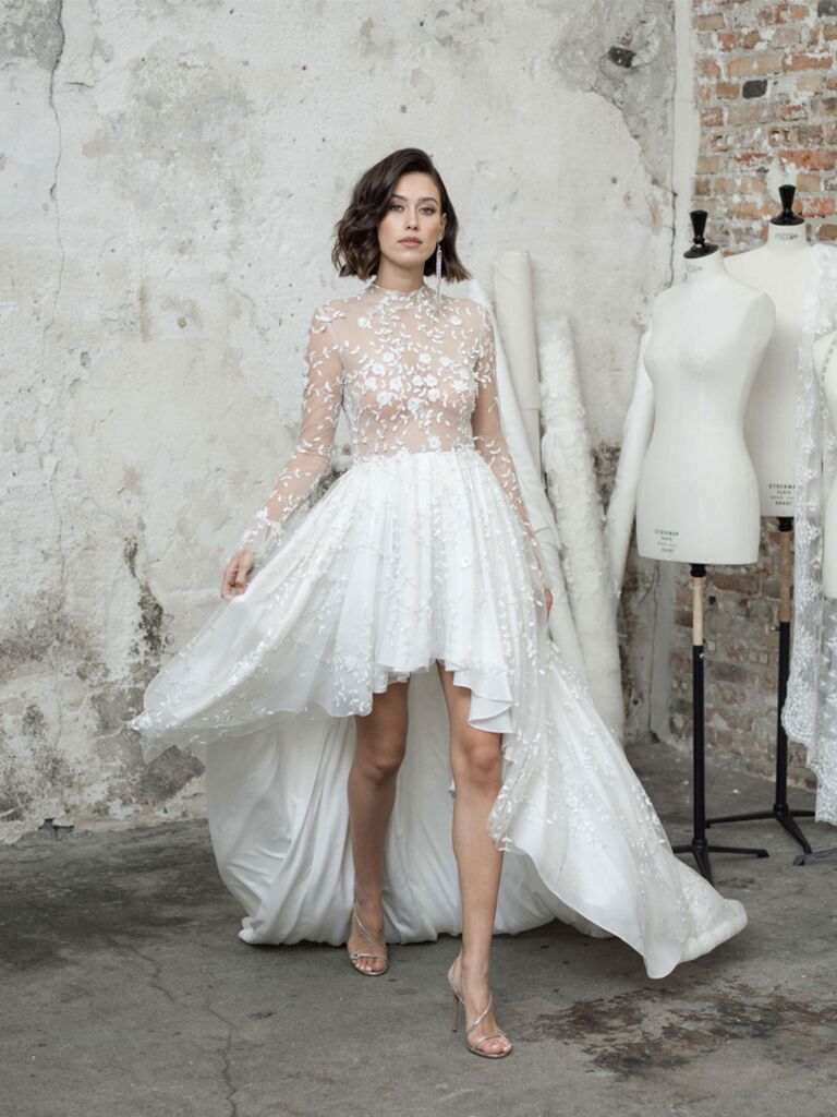 hi low lace wedding dress
