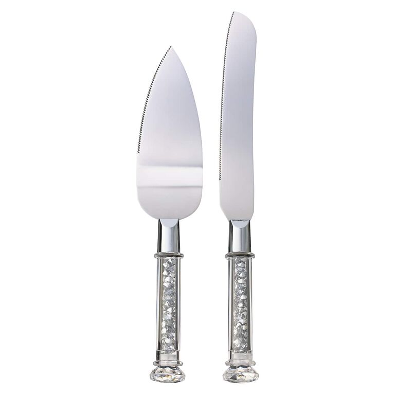 Stylish silver cake cutting set by Michaels. 