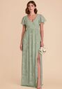 Birdy Grey Hannah Empire Chiffon Dress in Sage Le Fleur V-Neck and Plunge Bridesmaid Dress - thumbnail - 3