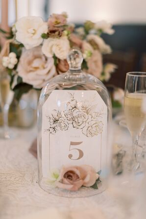 Gold-Foil Table Number Under Glass Cloche