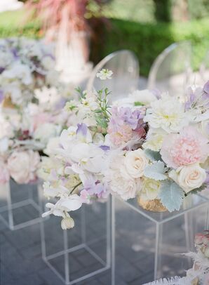 Pastel-Hued Ceremony Flower Arrangements at Montalvo Arts Center in Saratoga, California