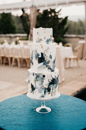 Blue-and-White Hand-Painted Three-Tier Wedding Cake