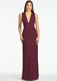 Sachin & Babi Loretta Gown - Deep Wine V-Neck Bridesmaid Dress