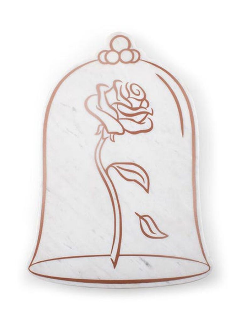 Beauty and the Beast rose in rose gold on marble base