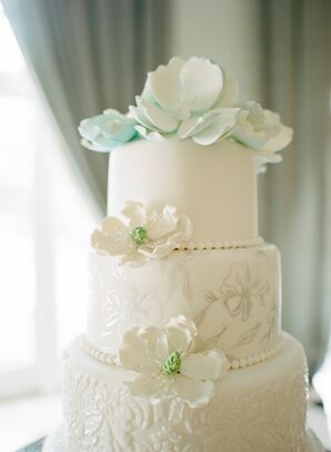 Hand-Painted Fondant Wedding Cake with Flowers
