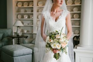 Alencon Lace Wedding Dress and a Fresh, Spring Bouquet