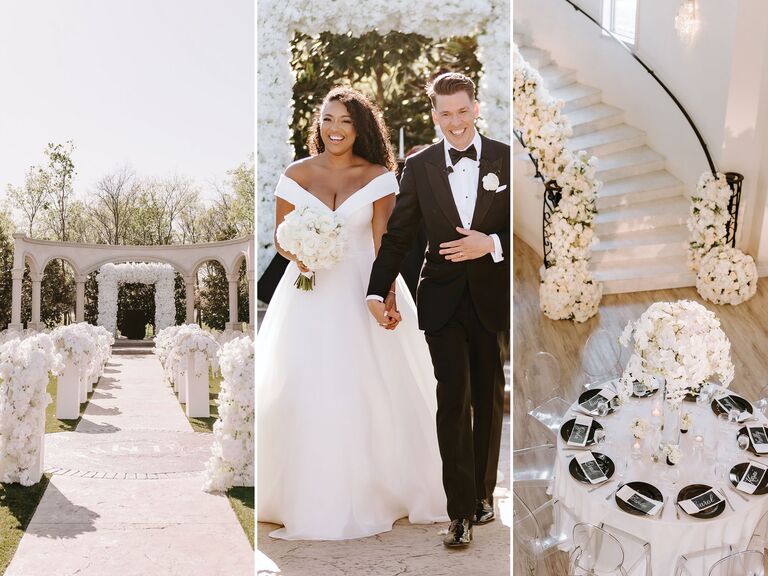 collage of modern wedding with black and white palette