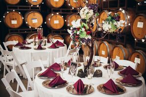 Purple and White Linens, Tree Centerpeice
