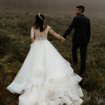 bride in Ashley wedding dress with groom