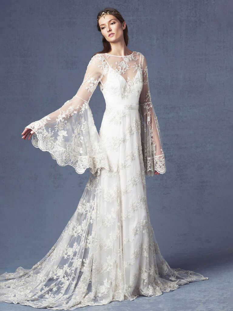 19 Bell Sleeve Wedding Dresses That Steal the Show