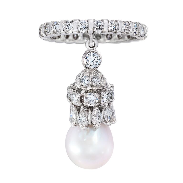 Floating pearl diamond engagement ring from Mindi Mond