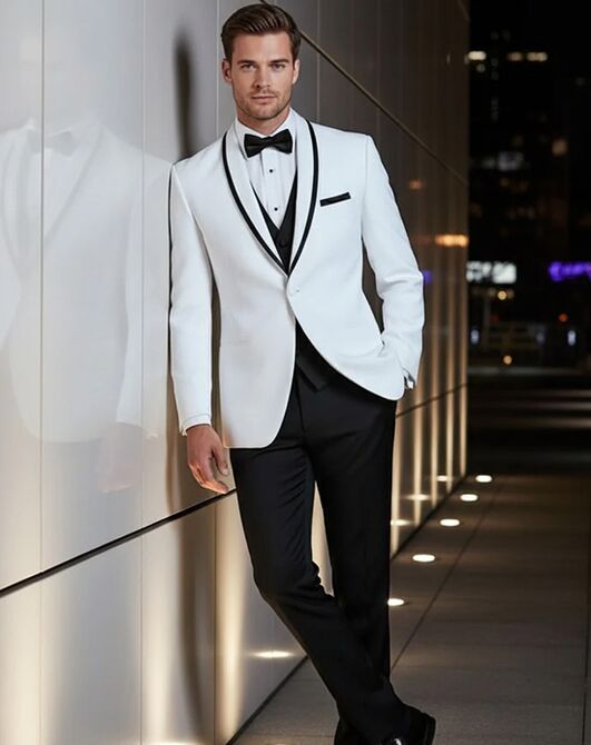 BLACKTIE XAVIER White Wedding Tuxedo White Tuxedo - 3