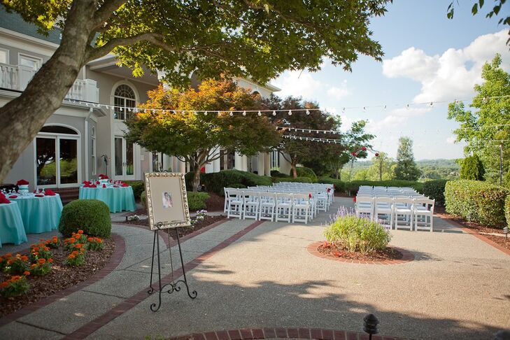 The bride and groom walked down the aisle in an outdoor ceremony at a private residence in Tennessee.