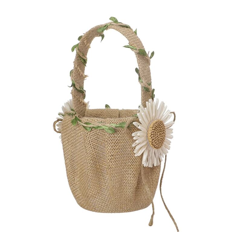 Cute burlap flower girl basket with flower accents
