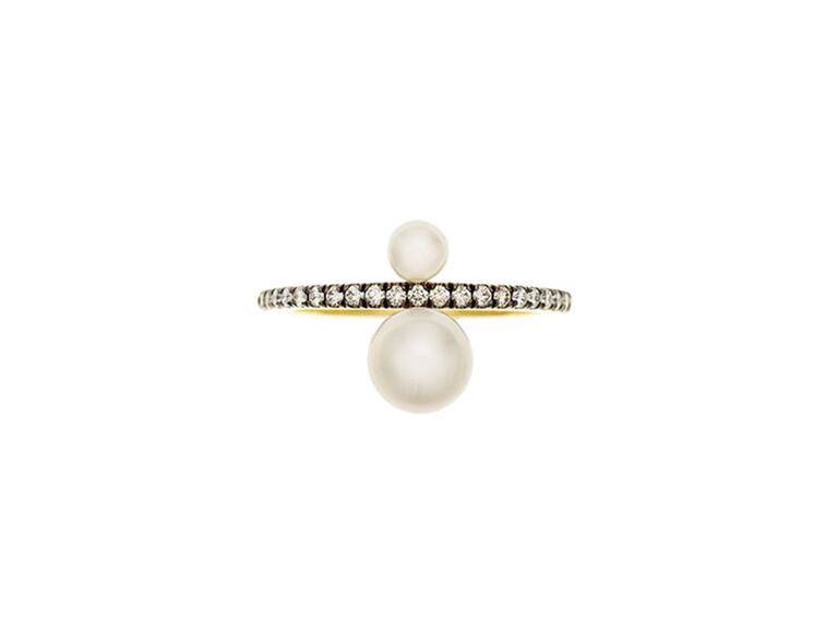 pearl two stone engagement ring
