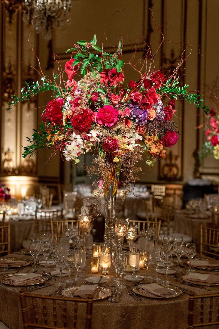 Glamorous Tall Centerpieces with Peonies, Amaryllis and Branches
