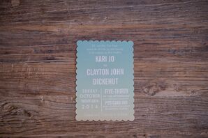 Blue Ombre Wedding Invitations With Scalloped Border