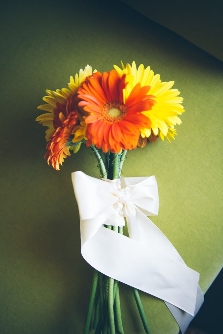 DIY Orange and Yellow Gerbera Daisy Bridal Bouquet