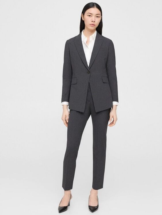 Fitted gray women's suit from Theory. 