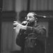 Black and white photo of Drake performing