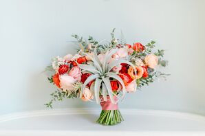 Red and Blush Bouquet with Ranunculuses and a Statement Air Plant