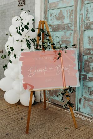 Balloon Installation and Painted Lucite Sign at Texas Wedding