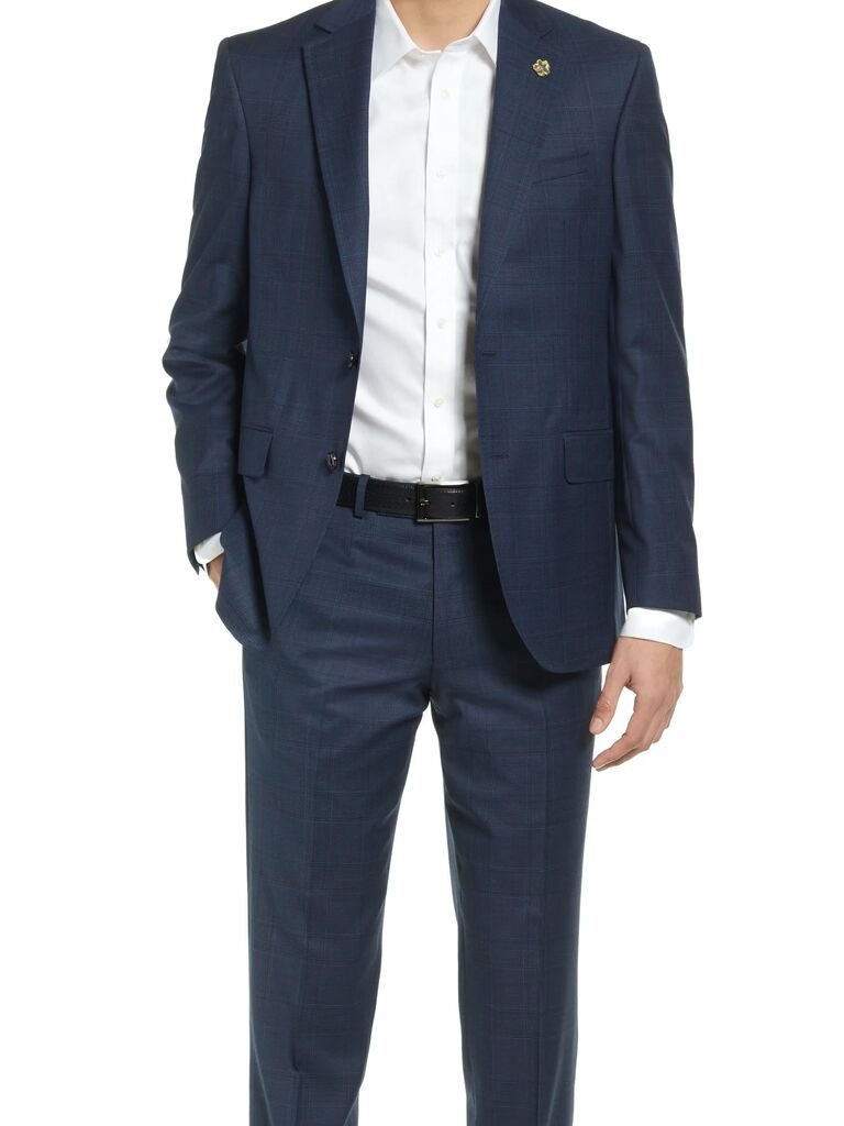 navy blue plaid suit 