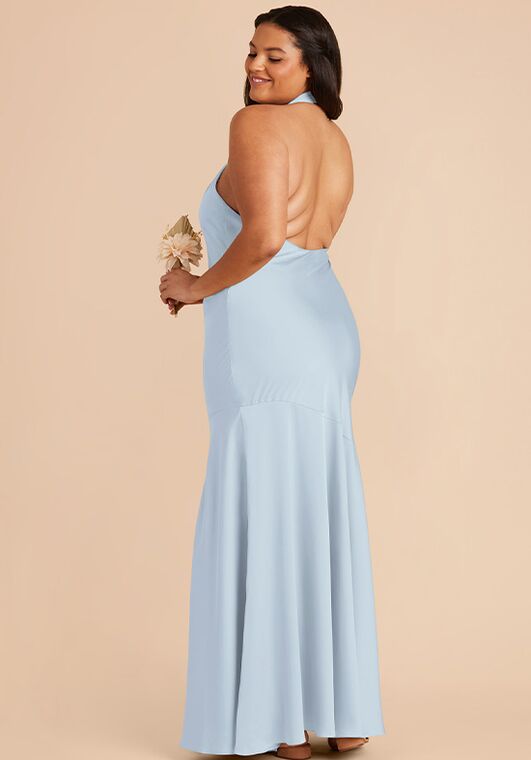 Birdy Grey Stephanie Matte Satin Dress in Mist Blue Halter Bridesmaid Dress - 2