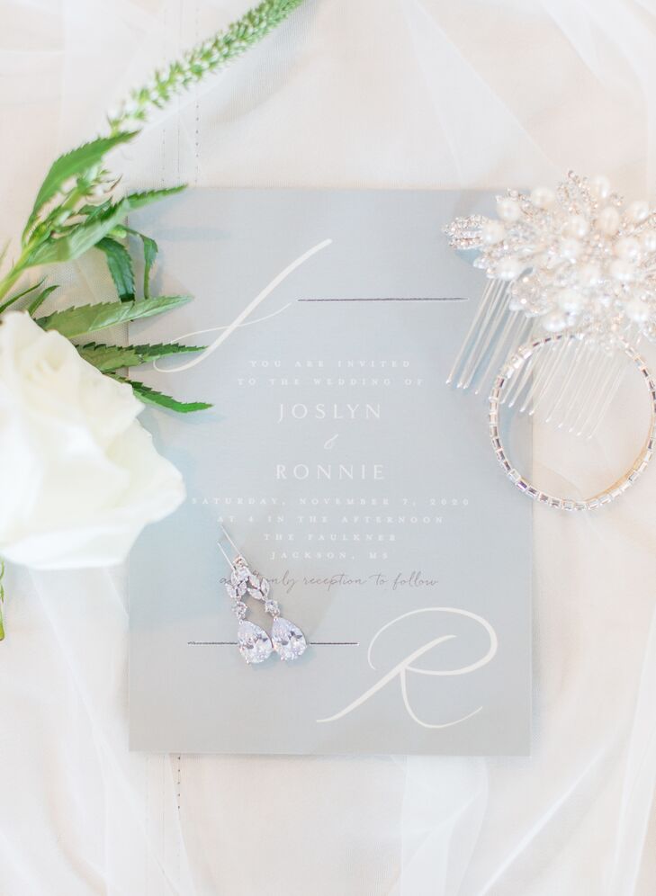Romantic Blue Invitation for Wedding at The Faulkner in Jackson, Mississippi