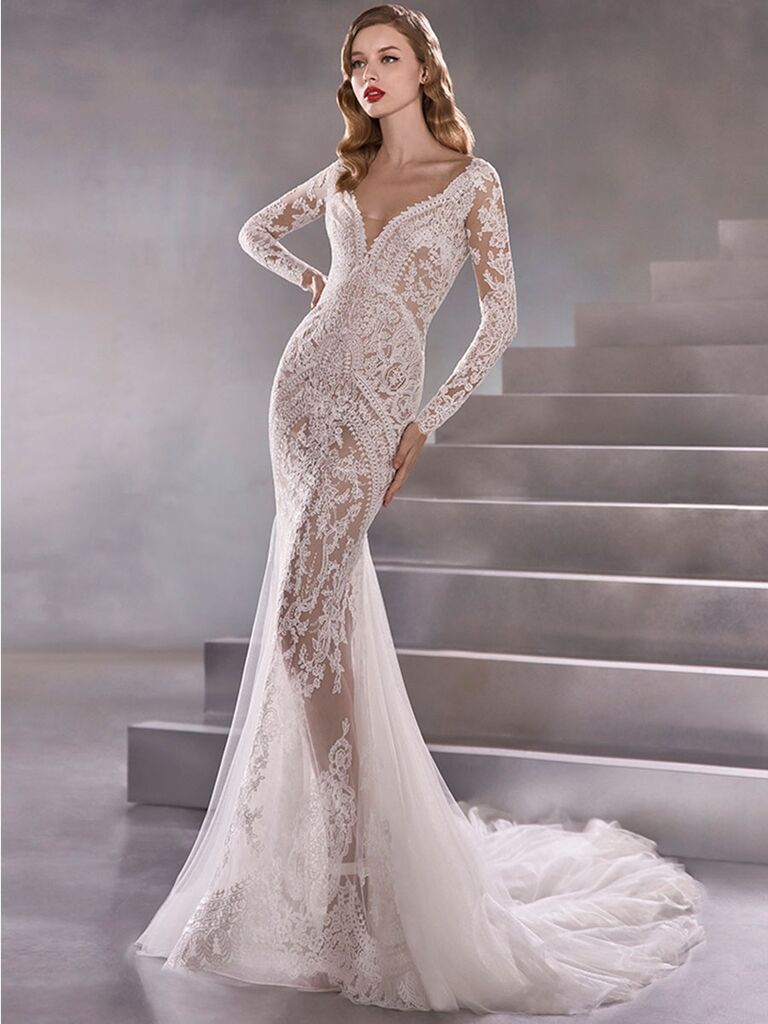 Atelier Provonias wedding dress sheer lace mermaid gown