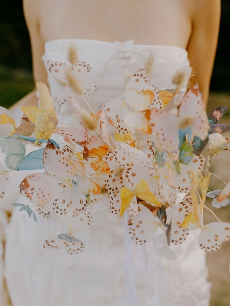 wedding bouquet alternative made of decorative butterflies