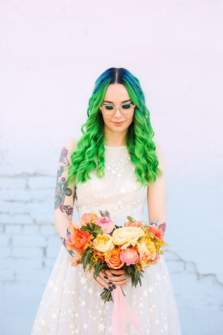 Bride with Neon Hair at the Unique Space in Los Angeles, California