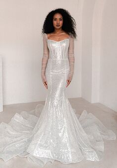 Olivia Bottega Glitter Wedding Dress Addison with Long Sleeves Mermaid Wedding Dress
