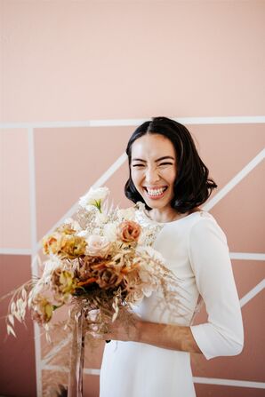 Bride with Bouquet at Modern and Minimal Wedding in San Diego, California