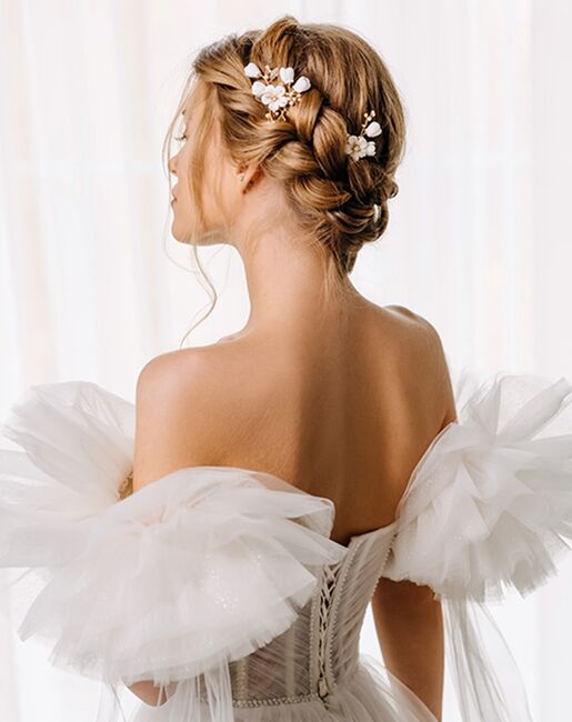 AW Bridal AW BRIDAL Wedding Hair Pins Flower Bridal Hair Pieces Bridal Hair Comb Clip Wedding Hair Accessories for Brides Bridesmaids 2Pcs (Gold) Gold Pins, Combs + Clip - 5