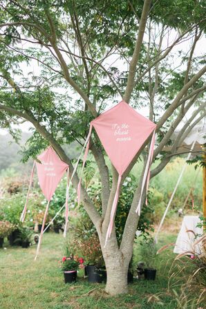 Personalized Kites Decorating Backyard Reception Area