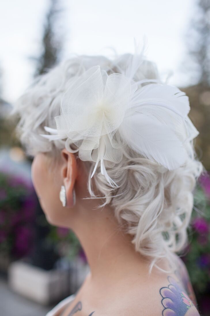 White Lace and Feather Hair Fascinator
