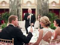 Bride and groom wedding reception toast