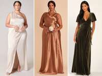 A collage of three affordable bridesmaid dresses under $100