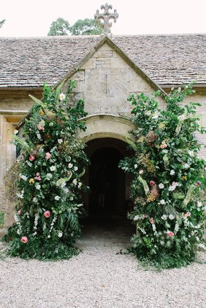 Greenery and Flower Arrangements Outside Cornwell Manor Church