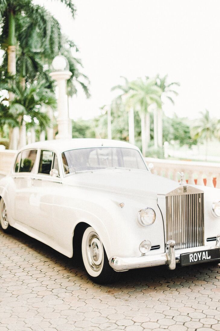 The couple arrived at the garden in a vintage Rolls-Royce.