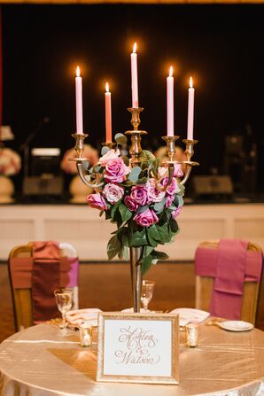 Gold Candelabra With Pink Roses