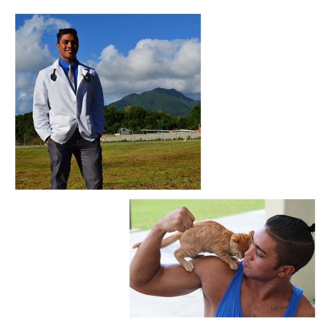 Jarryd on the other hand, took 2 and a half years off to bartend, and catches up on missed experience working as a nurse aide at OSU Medical Center. Miraculously, he had the opportunity to attend med school at Ross University School of Medicine on the small island of Dominica. Here he became a father to Tyga, the stray jungle cat. 