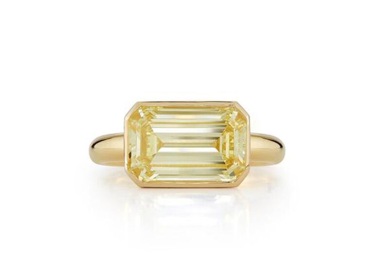 jemma wynne east west yellow diamond engagement ring with plain yellow gold band