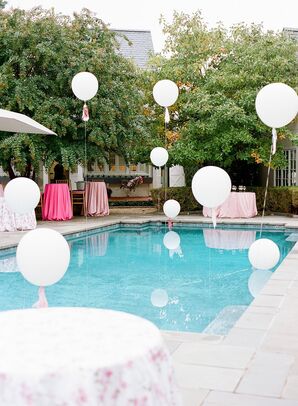 Pool Decorated with Balloons for Backyard Microwedding in Potomac, Maryland