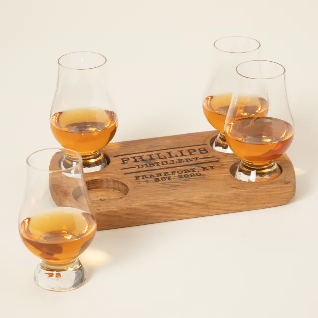 Personalized bourbon barrel flight board from Uncommon Goods