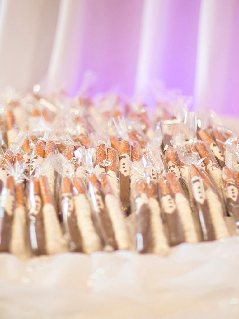 Chocolate covered pretzel wedding favors