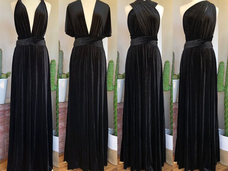 Black velvet infinity gothic bridesmaid dress